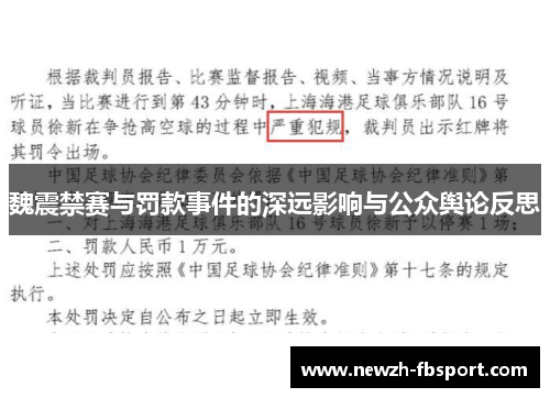 魏震禁赛与罚款事件的深远影响与公众舆论反思